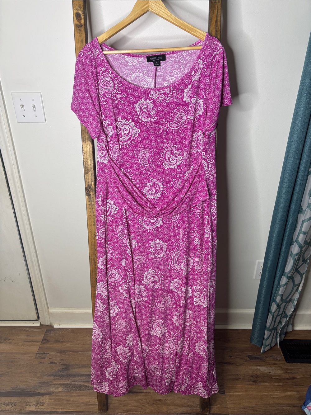Perceptions Fuchsia Paisley Short-Sleeve Maxi Dress Size XL